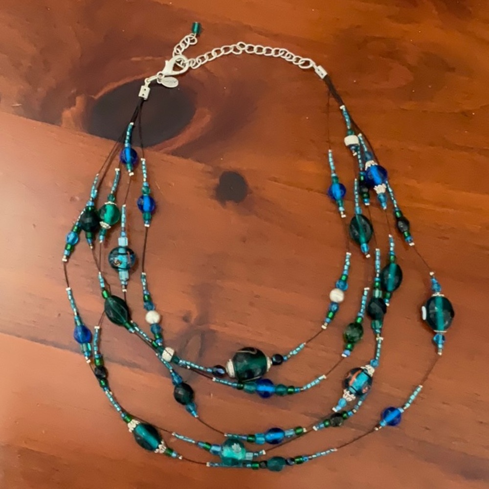 Chico’s Blue and Green Beaded Multi Strand Necklace Mermaidcore Whimsigoth